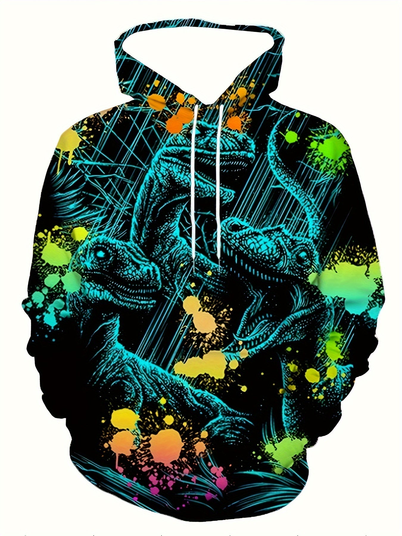 Plus Size Men s 3D Dinosaur Print Hoodies Oversized Funky Hooded