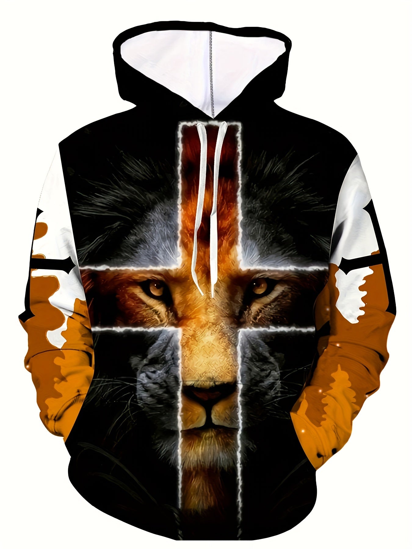 Men s 3D Lion Cross Print Hoodie