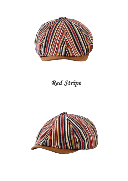 Striped Octagonal Hat for Spring and Autumn - Vintage, Casual, Artist-Inspired, Unique Headwear