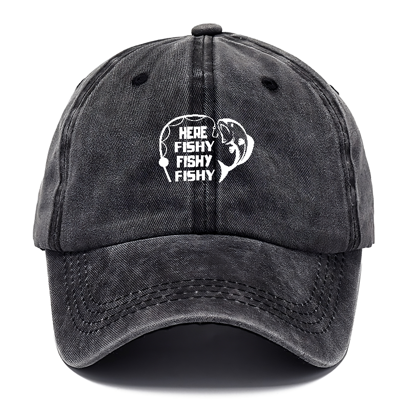 Funny Fishing Hat, I Talk To Fish Here Fishy Fishy Fishy Twill Cap -  Snapback Hat