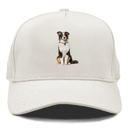 Attentive Australian Shepherd sitting upright Hat