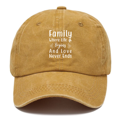 Family where life begins and love never ends Hat