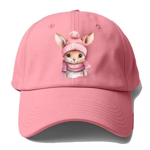 Baby Deer Wearing Pink Beanie Baseball Cap For Big Heads