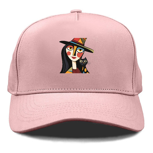 Stylized Witch With Cat 2 Cap