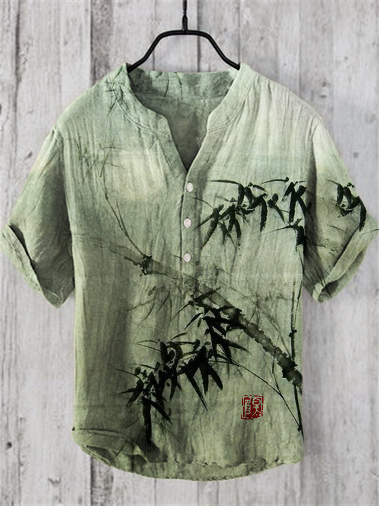 Bamboo Forest Full Moon Night Japanese Art Linen Blend Shirt