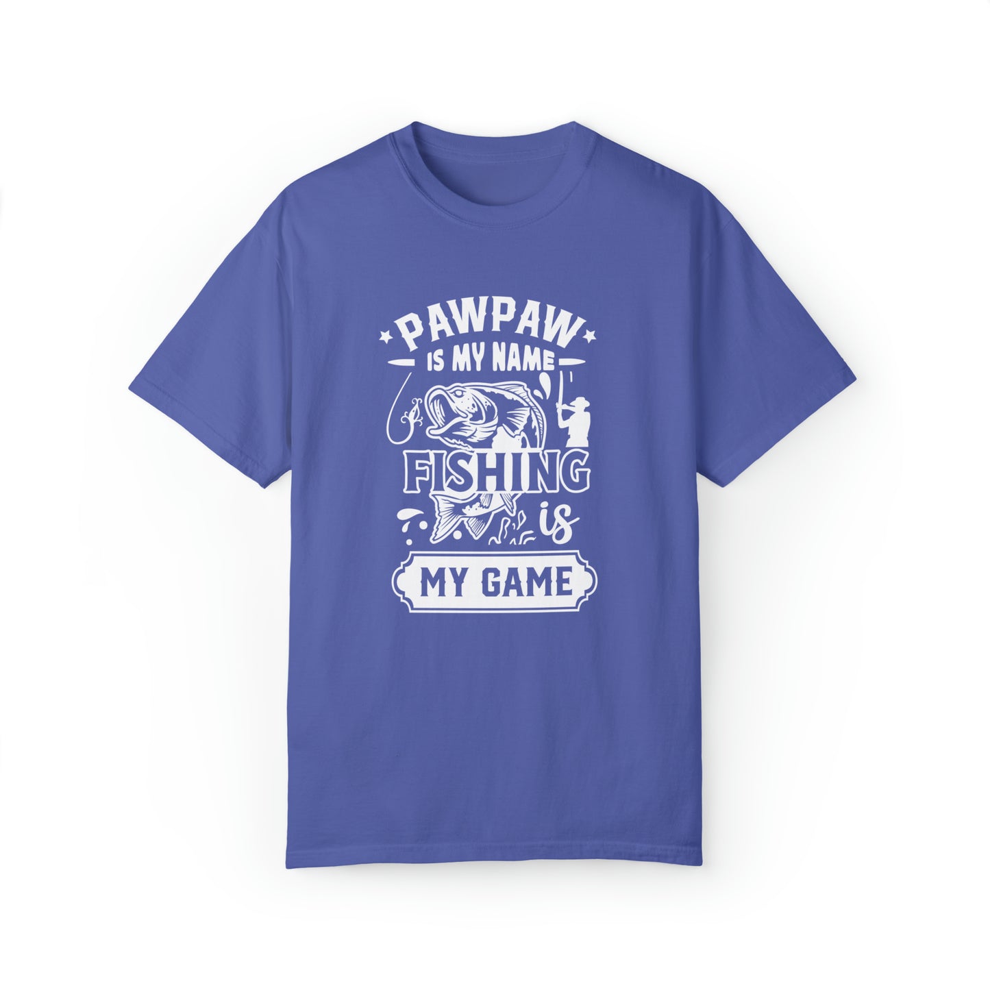 Embrace Fishing with Style: Pawpaw's Game in this Classic White T-Shirt