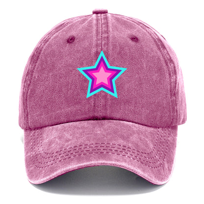 Retro 80s Star Rainbow Blue Hat