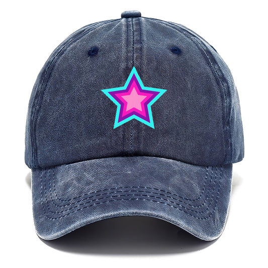 Retro 80s Star Rainbow Blue Hat