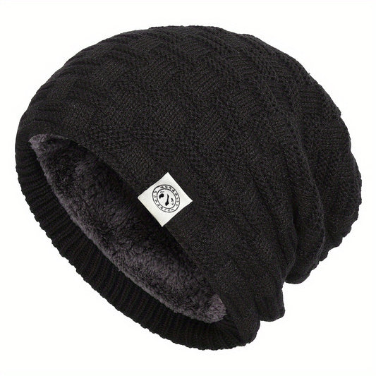 Pandaize Bunny Patch Fleece Beanie: Unisex Coldproof Knit Hat for Autumn & Winter