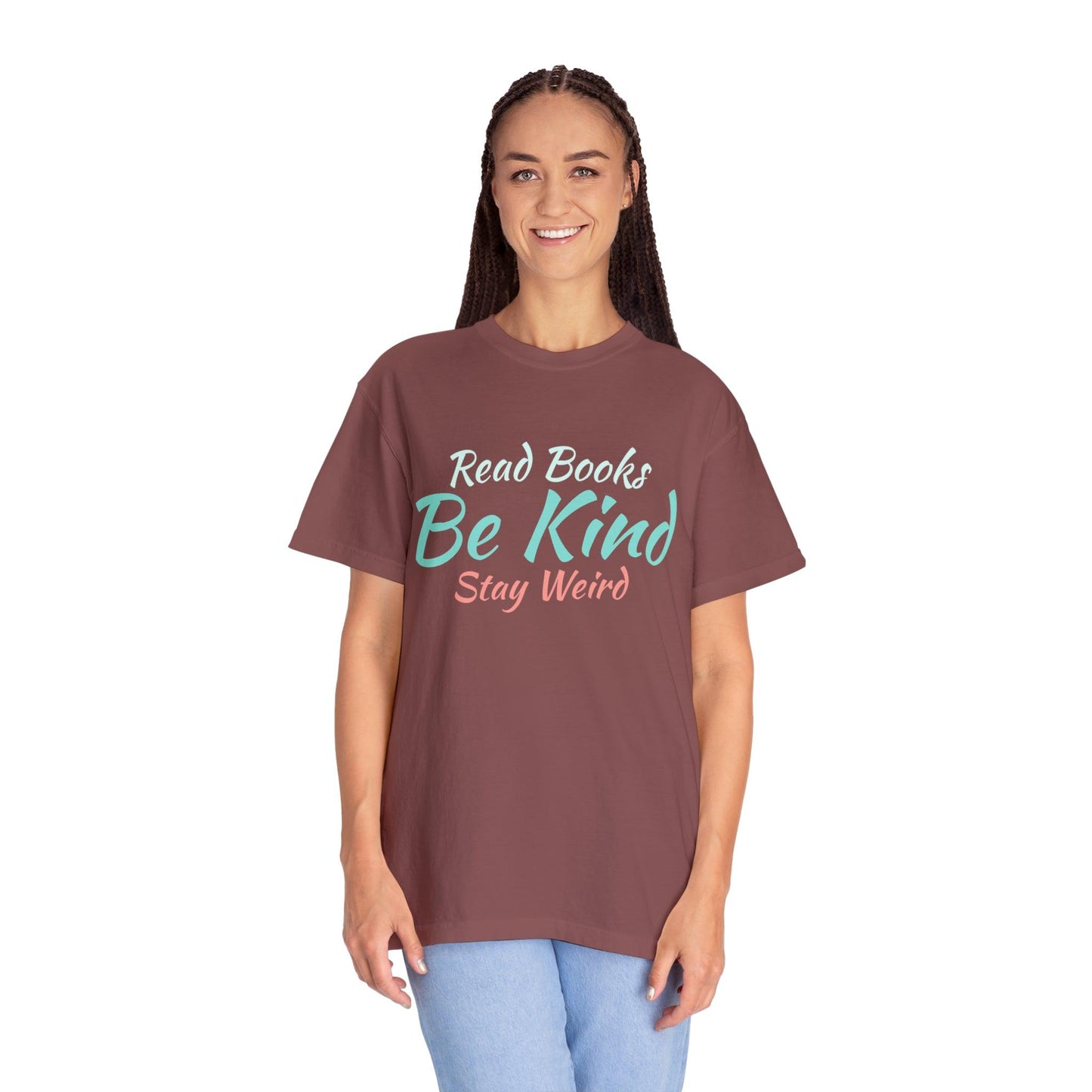 Quirky Wisdom: Embrace Individuality with the 'Read Books, Be Kind, Stay Weird' Unisex Heavy Cotton Tee - Pandaize