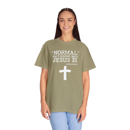 Sacred Verse T-Shirt: Jesus Is Here, Normal Isn't Coming Back - Pandaize