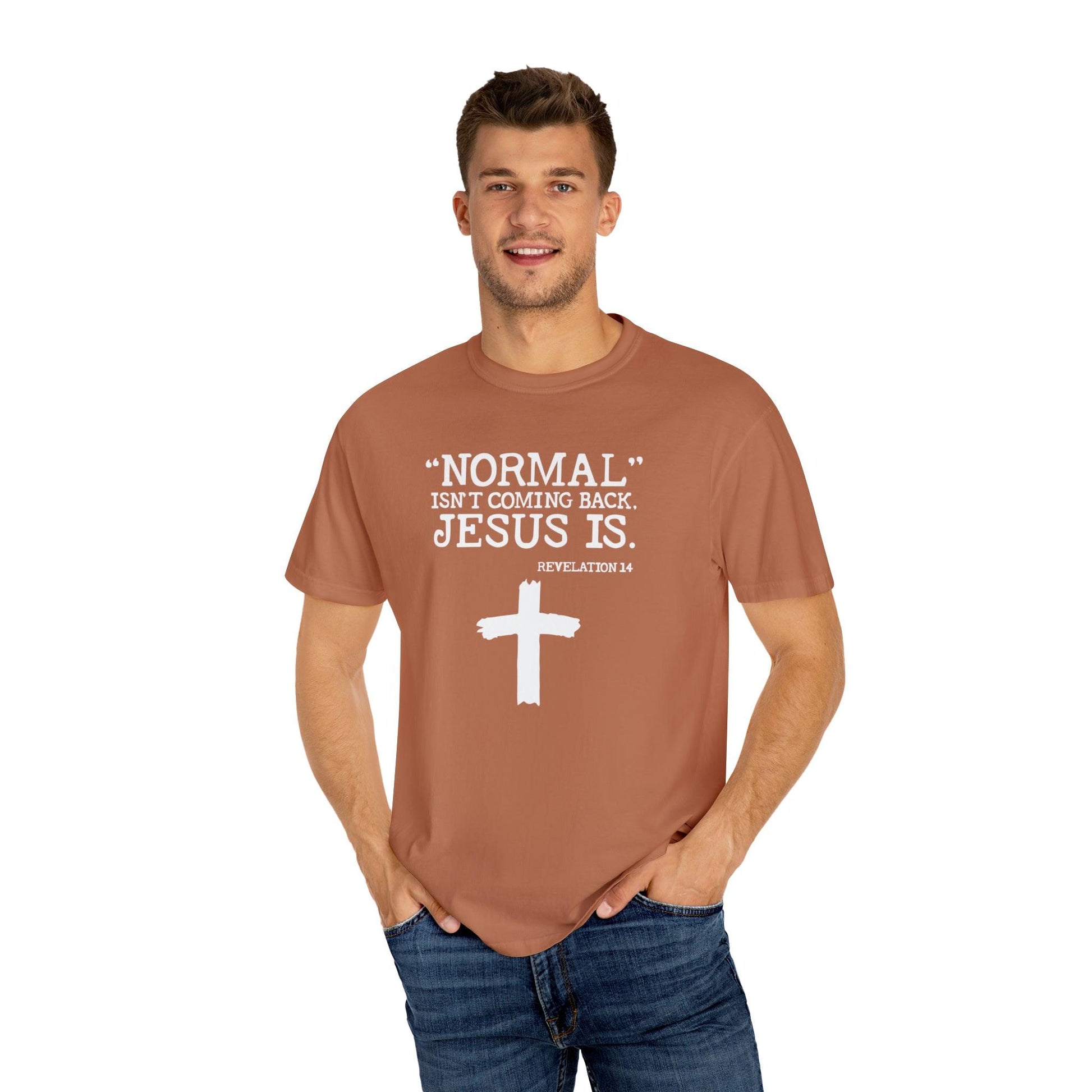 Sacred Verse T-Shirt: Jesus Is Here, Normal Isn't Coming Back - Pandaize