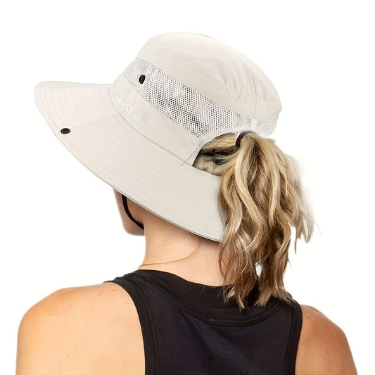 Sombrero de pescador con cola de caballo para mujer, sombrero de visera transpirable y versátil para viajes al aire libre