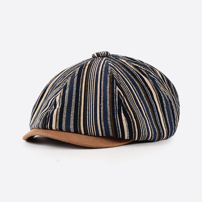 Striped Octagonal Hat for Spring and Autumn - Vintage, Casual, Artist-Inspired, Unique Headwear