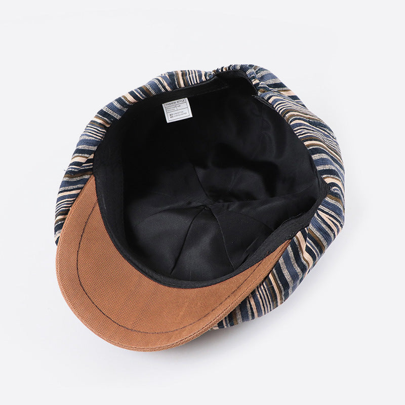 Striped Octagonal Hat for Spring and Autumn - Vintage, Casual, Artist-Inspired, Unique Headwear