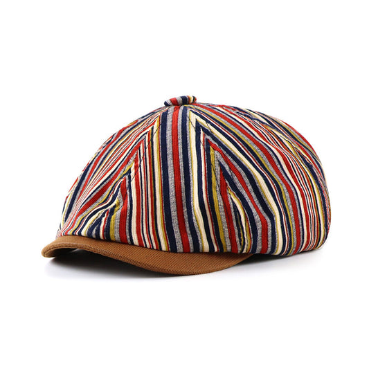 Striped Octagonal Hat for Spring and Autumn - Vintage, Casual, Artist-Inspired, Unique Headwear