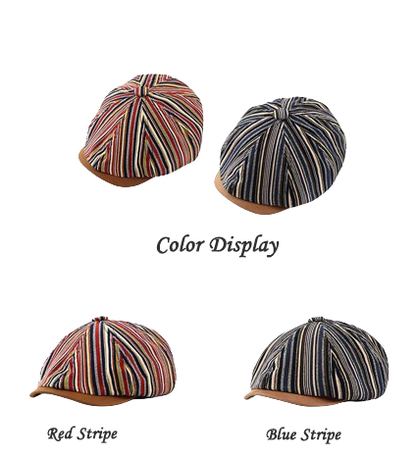 Striped Octagonal Hat for Spring and Autumn - Vintage, Casual, Artist-Inspired, Unique Headwear