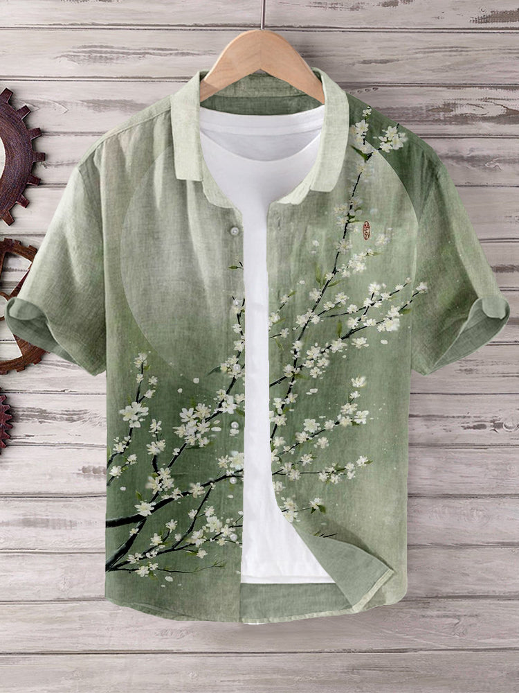 Vintage Flower Art Linen Blend Shirt