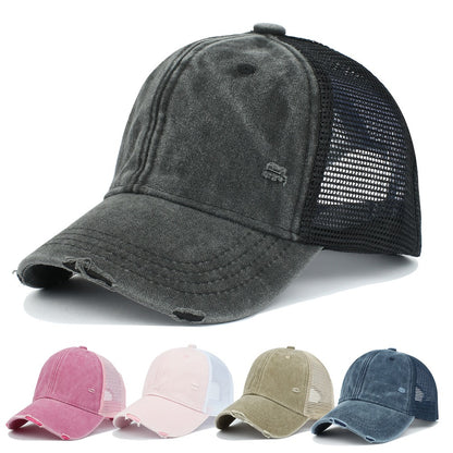 Gorra de béisbol lavada envejecida unisex: gorra de protección solar transpirable de verano, nuevo diseño informal de malla hueca