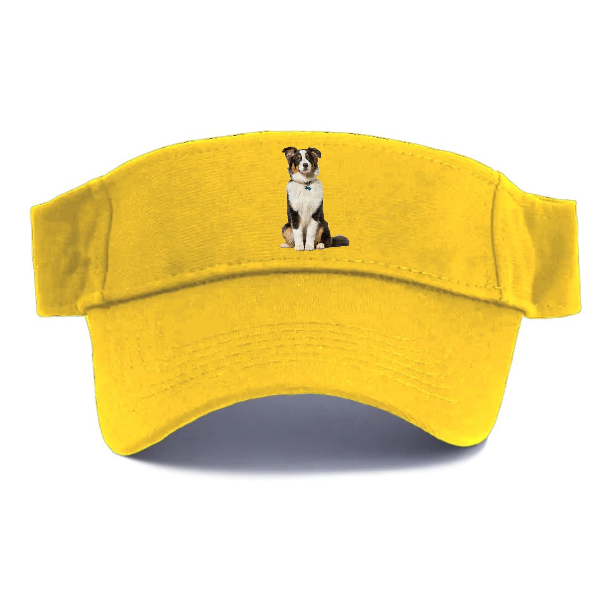 Attentive Australian Shepherd sitting upright Hat