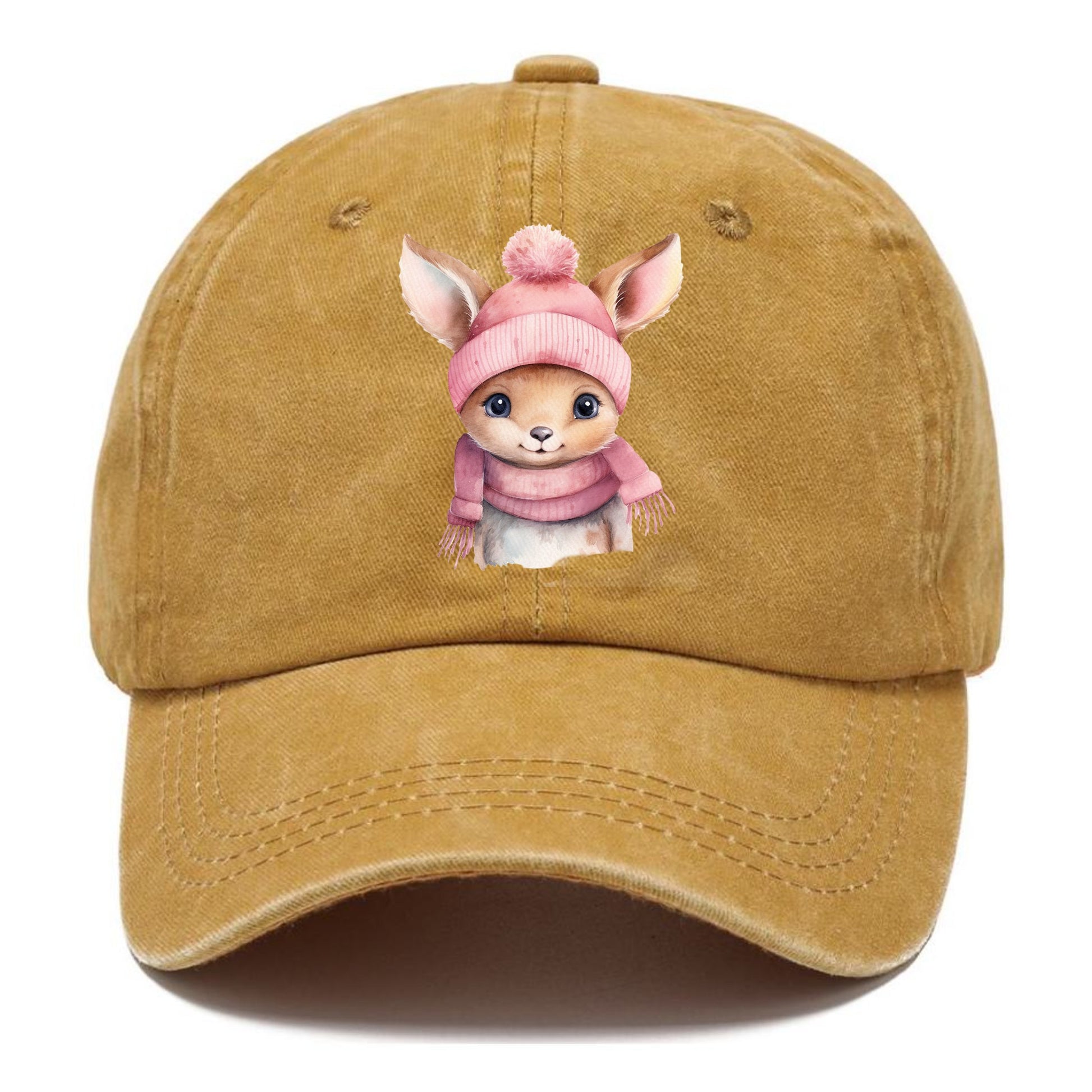 baby deer wearing pink beanie Hat