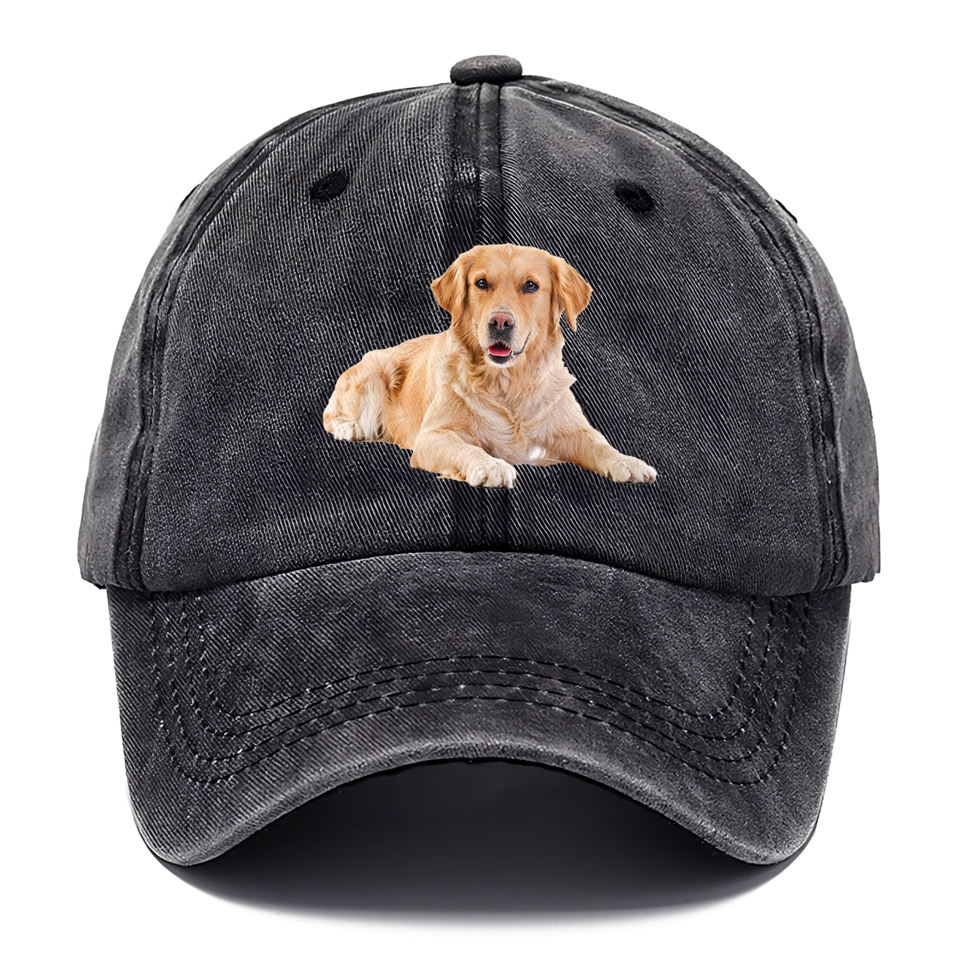 Golden Retriever laying dow Hat