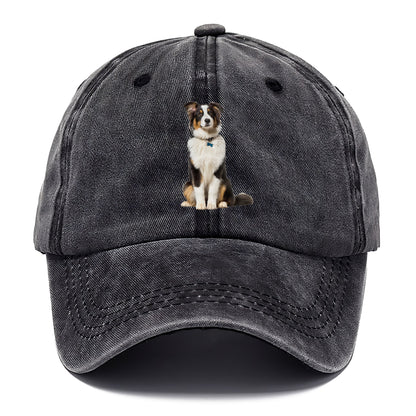 Attentive Australian Shepherd sitting upright Hat