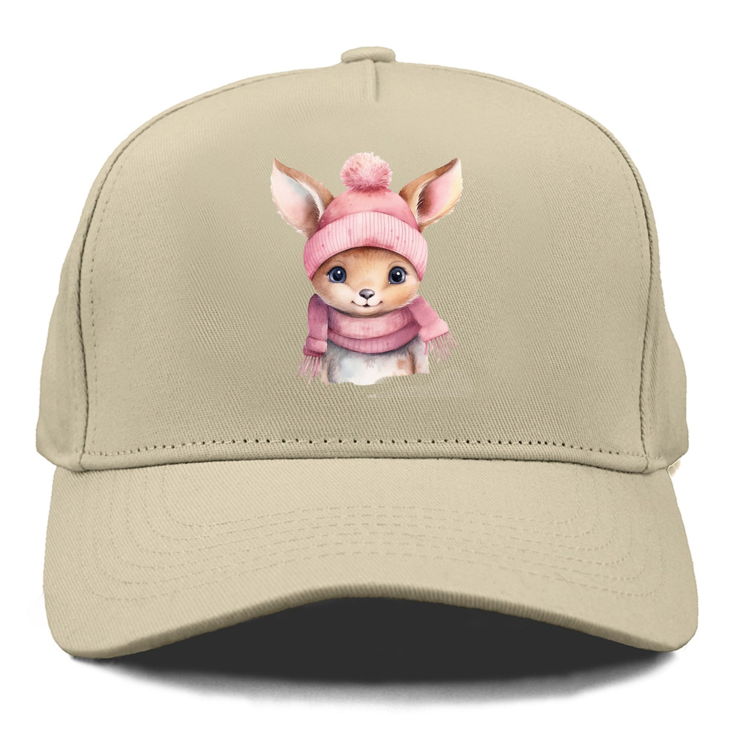 baby deer wearing pink beanie Hat