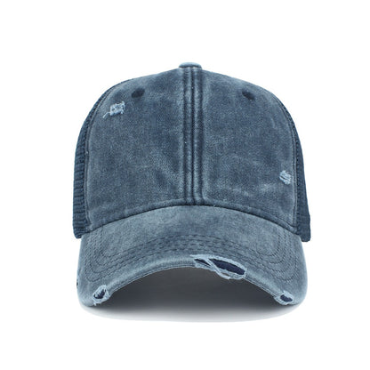 Unisex Distressed Washed Baseball Cap: Summer Breathable Sun Protection Hat, New Casual Hollow Mesh Design