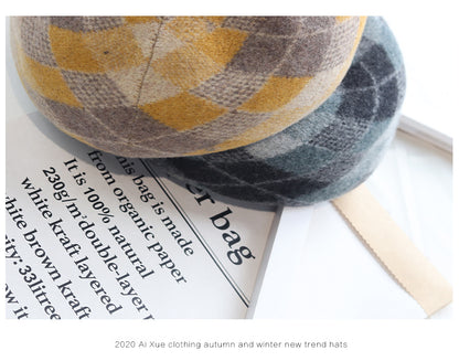 "Pandaize Autumn/Winter Beret Hat: Wool Brim Hat with Vintage Touch - Warm, Stylish, and Artistically Patterned"