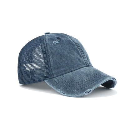 Unisex Distressed Washed Baseball Cap: Summer Breathable Sun Protection Hat, New Casual Hollow Mesh Design