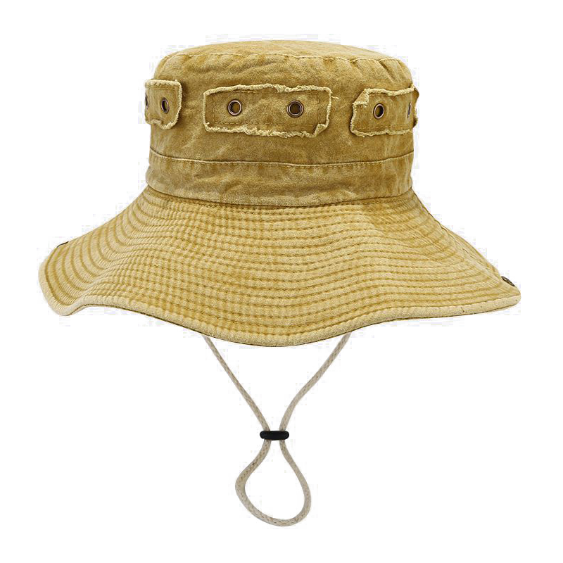 Sombrero de Sol de ala Ancha Lavado Vintage con Parche de Hebilla de Cobre para Hombres y Mujeres, Pesca de Senderismo en la Selva al Aire Libre