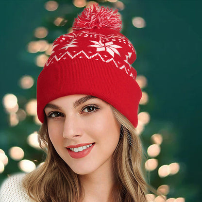 Pandaize: - Gorro navideño con borde de pompón - Gorro de punto cálido para el invierno - Regalo perfecto para las fiestas