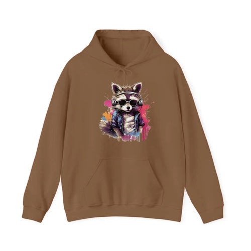 Raccoon With Headphones Hooded Sweatshirt