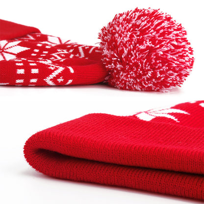 Pandaize: - Gorro navideño con borde de pompón - Gorro de punto cálido para el invierno - Regalo perfecto para las fiestas