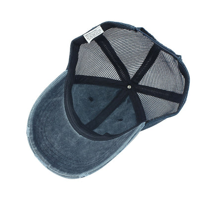 ユニセックス ダメージ加工 ウォッシュ加工 ベースボールキャップ: 夏用 通気性 日焼け防止 帽子、新しいカジュアル 中空メッシュ デザイン