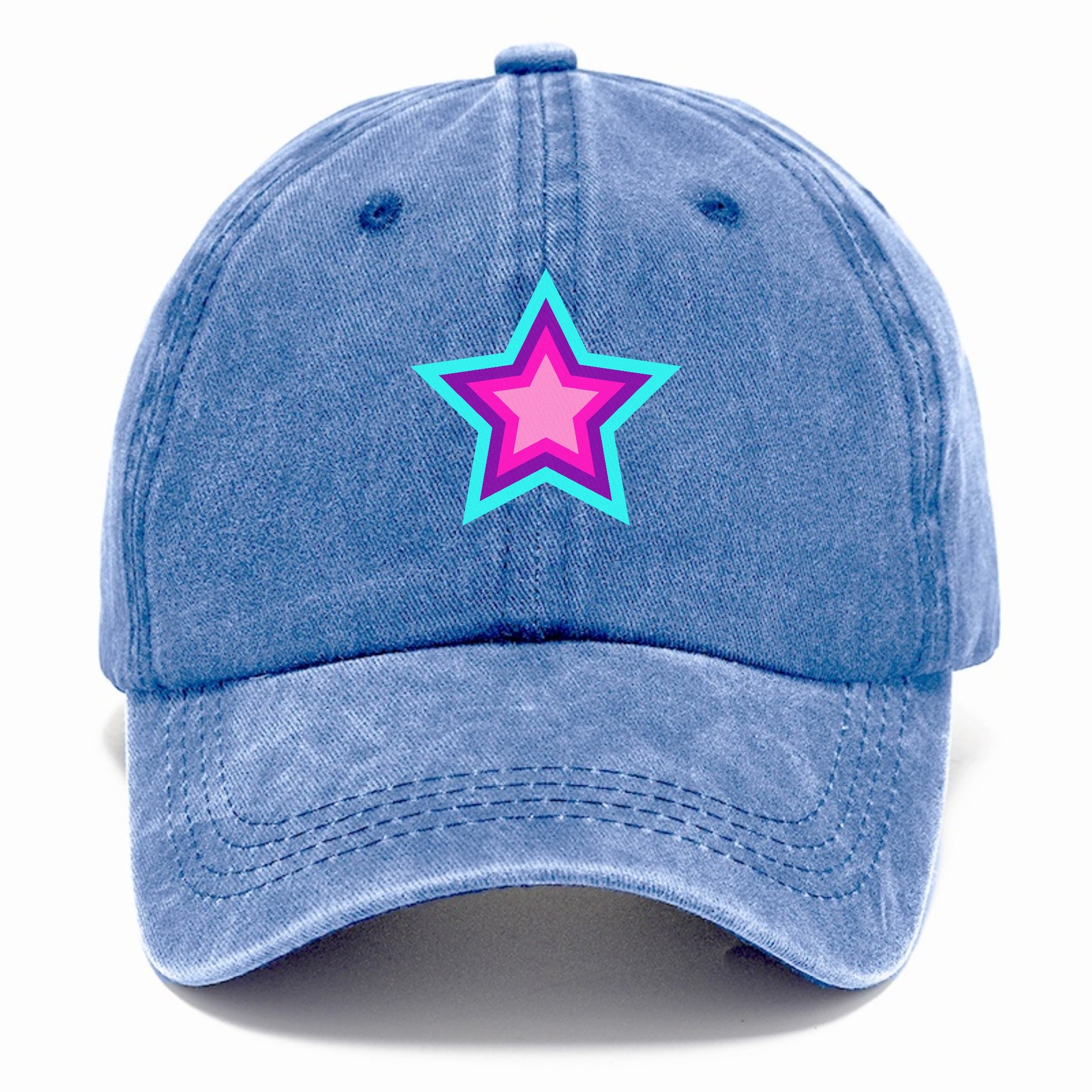 Retro 80s Star Rainbow Blue Hat