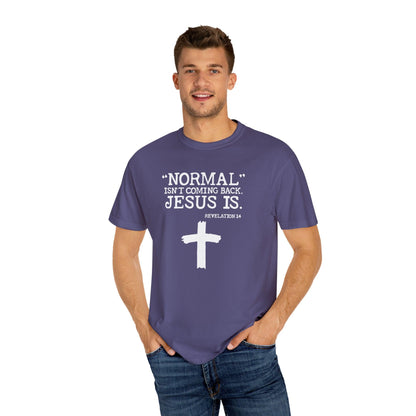 Sacred Verse T-Shirt: Jesus Is Here, Normal Isn't Coming Back - Pandaize