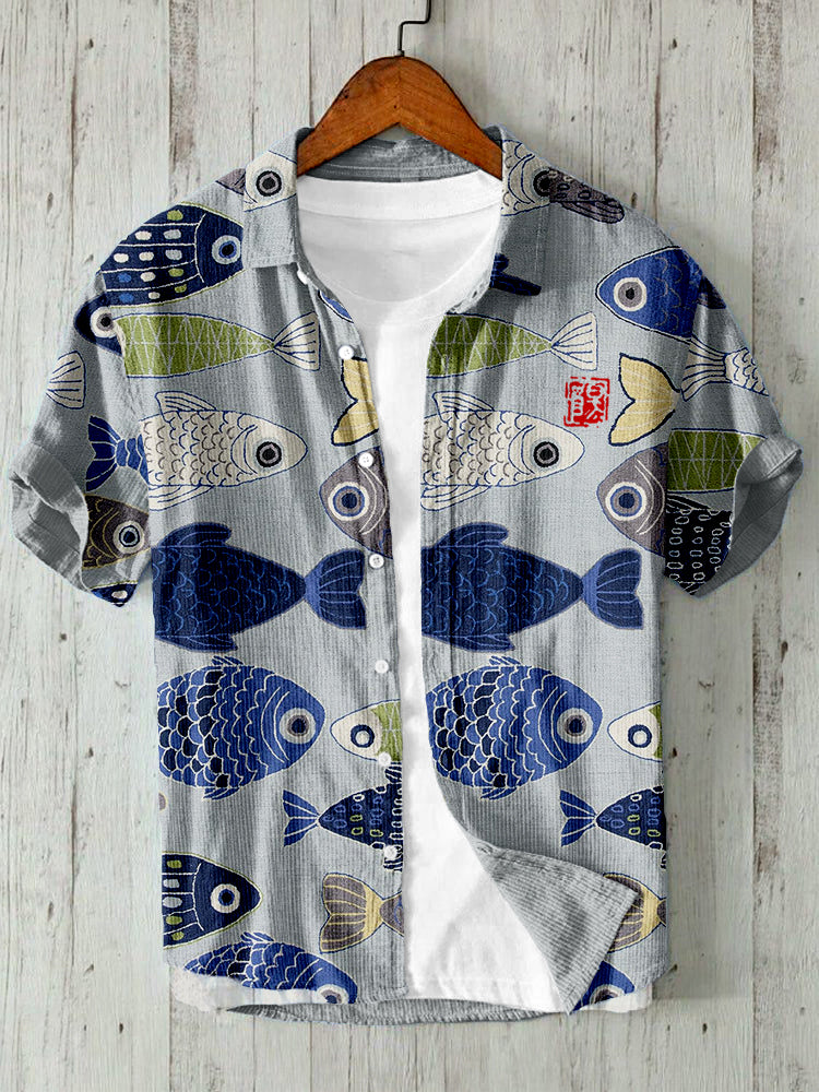 Vintage Japanese Fish Linen Blend Short Sleeve Shirt