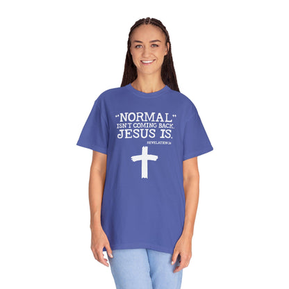 Sacred Verse T-Shirt: Jesus Is Here, Normal Isn't Coming Back - Pandaize