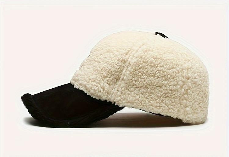 Pandaize Classic Letter R Embroidery Baseball Cap Color Block Coldproof Warm Plush Adjustable Sun Hat For Women Autumn & Winter