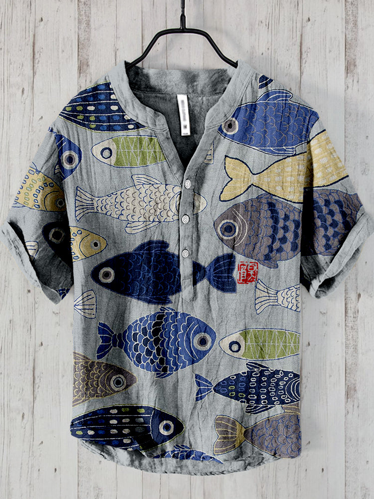 Vintage Japanese Fish Linen Blend Cozy Shirt