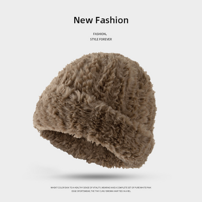 Faux Fur Large Head Circumference Knit Hat for Women - Stylish, Warm, and Face-Slimming, White