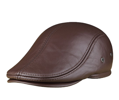 Pandaize Premium Full Grain Leather Hat with Hidden Ear Protection - Genuine Leather, Autumn-Winter Outdoor Wear, Warmth, Fashion, Vintage Style