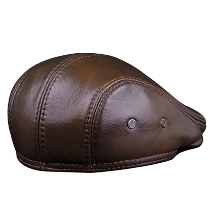 Pandaize Premium Full Grain Leather Hat with Hidden Ear Protection - Genuine Leather, Autumn-Winter Outdoor Wear, Warmth, Fashion, Vintage Style