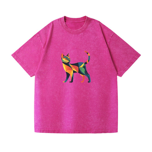 Vibrant Geometric Cat Vintage T-shirt