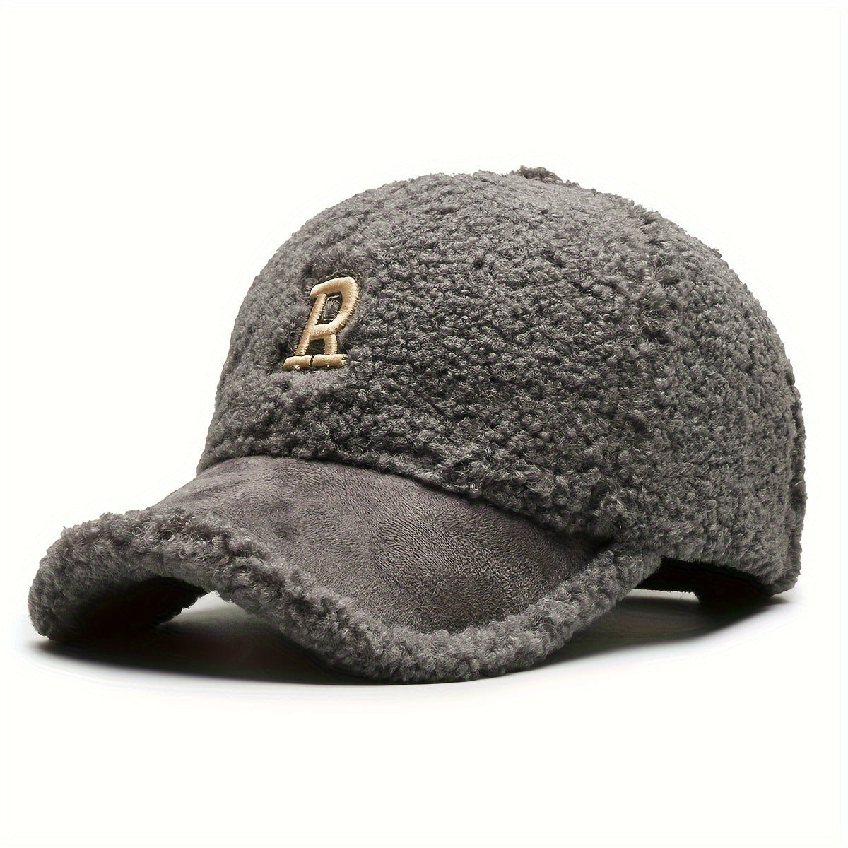 Pandaize-Gorra de béisbol con bordado de letra R para mujer, gorro de béisbol ajustable a prueba de frío, cálido, de felpa, ajustable, para Otoño e Invierno