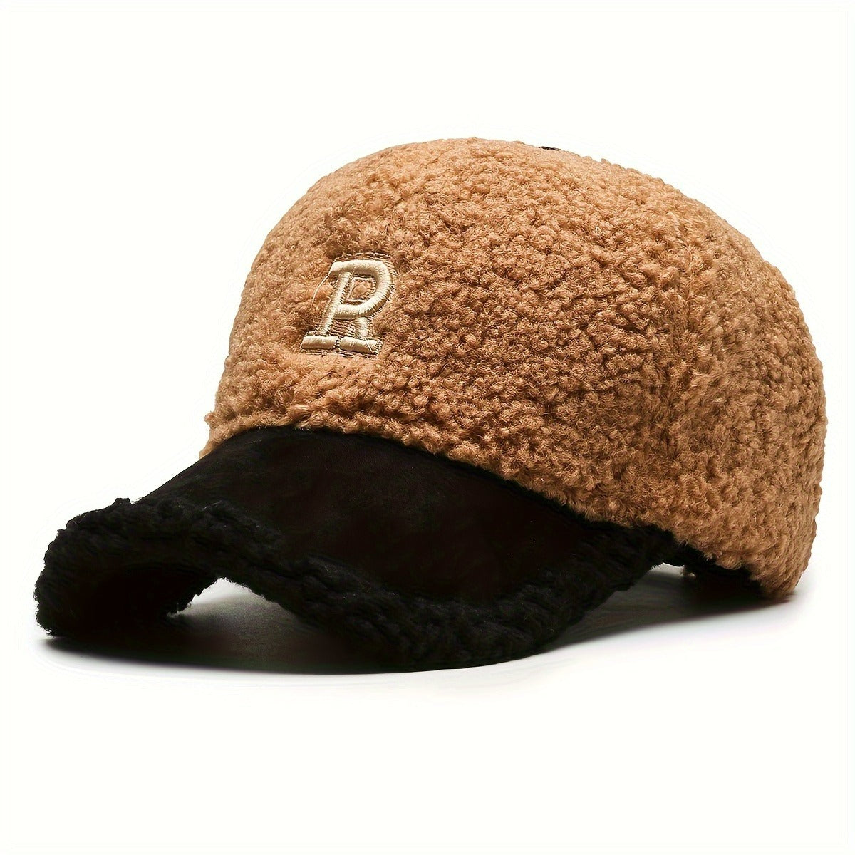 Pandaize-Gorra de béisbol con bordado de letra R para mujer, gorro de béisbol ajustable a prueba de frío, cálido, de felpa, ajustable, para Otoño e Invierno