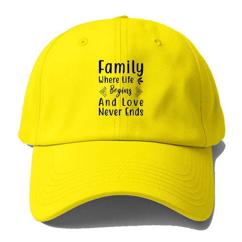 Family Where Life Begins And Love Never Ends Baseball Cap