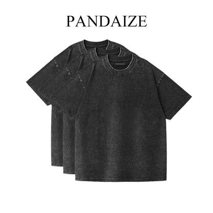 Pandaize® 3-Pack 230GSM Heavy Loose Fit Washed T-Shirt - Black